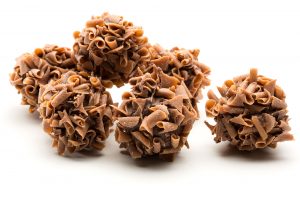 creamy baileys ganache dipped in milk chocolate and rolled in caramel curls