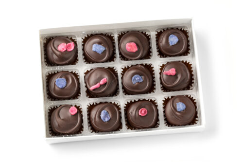 dark chocolate handmade rose and violet creams