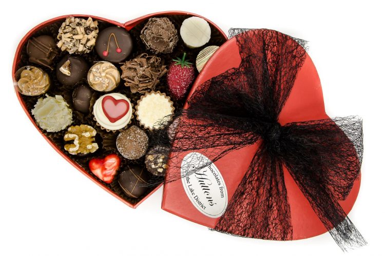 red heart box of luxury chocolates
