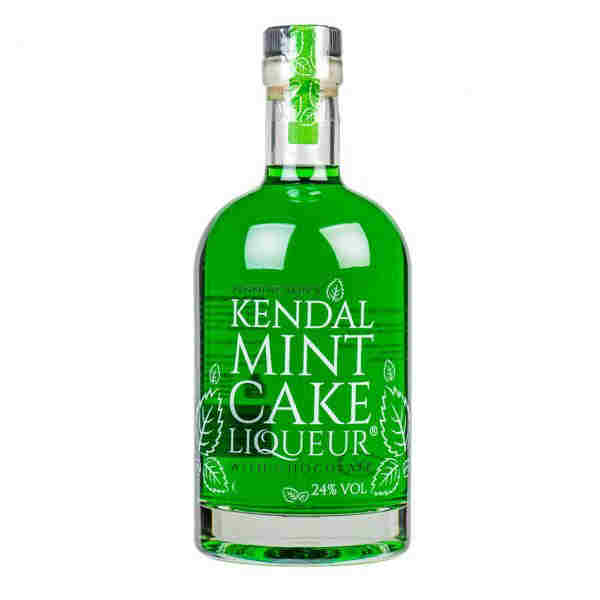 Glass bottle of Kendal mint cake flavoured liqueur. Locally produced in Kendal by Penningtons Drink Company